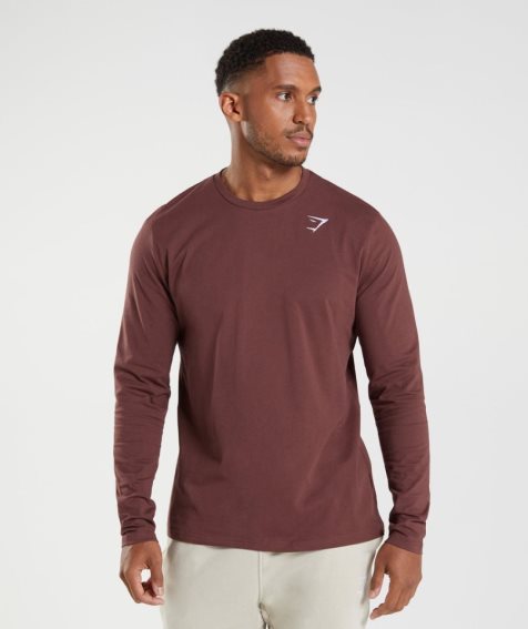 Men's Gymshark Crest Long Sleeve T-Shirts Brown | CA 1N7D83